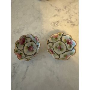 Vintage Nippon Style scalloped Edge Footed Bowls, Made in Japan.